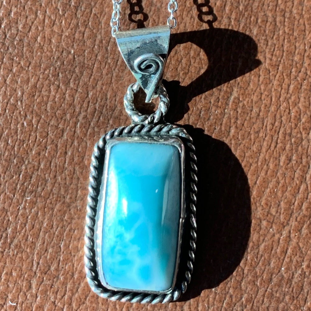 Silver and Blue Larimar Gemstone Pendant Necklace